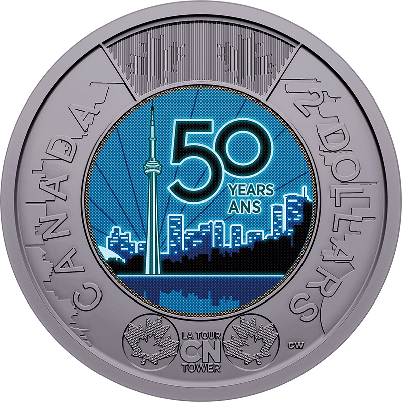 カナダ 2026年 CNタワー開業50周年 2ドルカラー貨25枚ロール 未使用