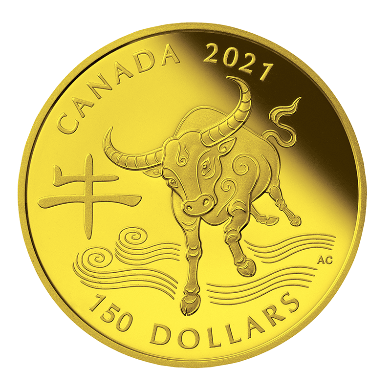 B】 カナダ 2021年 新・干支コインシリーズ 第12貨 丑年牛図 150ドル