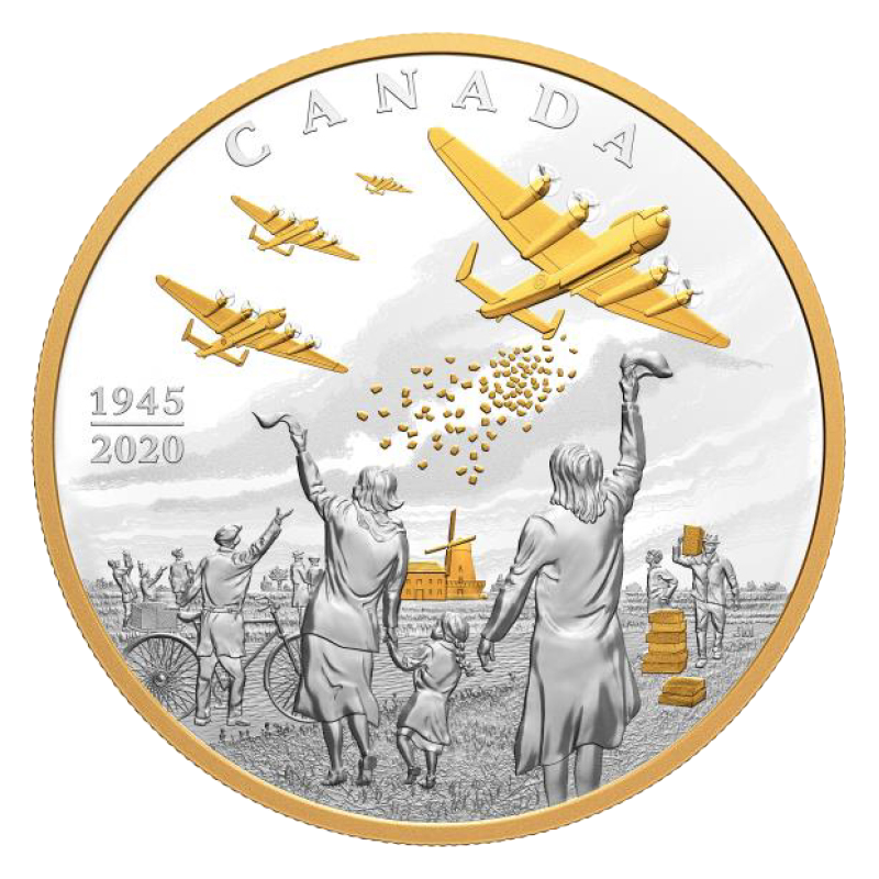 カナダ 2020年 オランダ解放75周年 100ドル銀貨金メッキ付 プルーフ