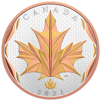 カナダ 2021年 進化するメイプルリーフ 50ドル銀貨金メッキ付 プルーフ
