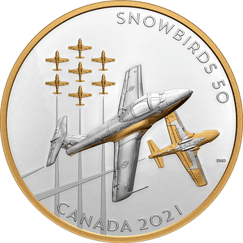 カナダ 2021年 スノーバーズ結成50周年 50ドル銀貨金メッキ付 プルーフ