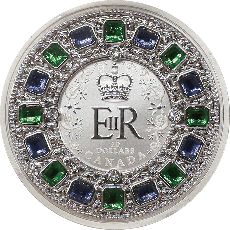 カナダ 2022年 大英帝国王冠 20ドル銀貨クリスタル・ガラス付 艶消し 