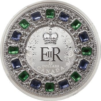 カナダ 2022年 大英帝国王冠 20ドル銀貨クリスタル・ガラス付 艶消しプルーフ