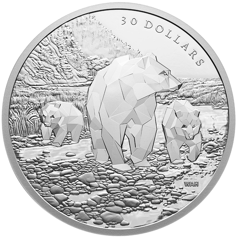 カナダ 2023年 多面体の動物 ハイイログマ 30ドル銀貨 プルーフ 