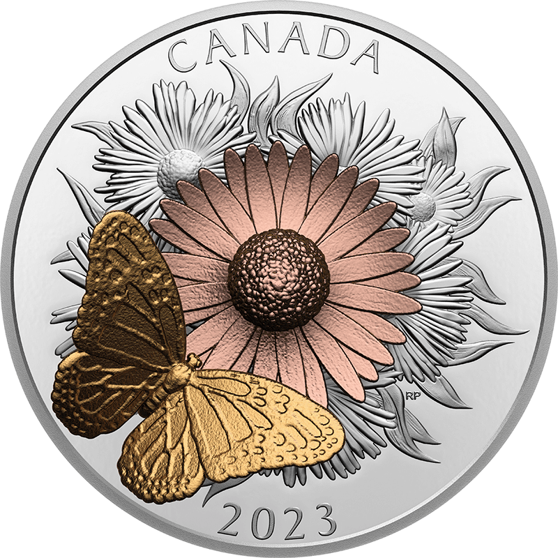 カナダ 2023年 花と蝶 50ドル銀貨金メッキ付 プルーフ | オンライン