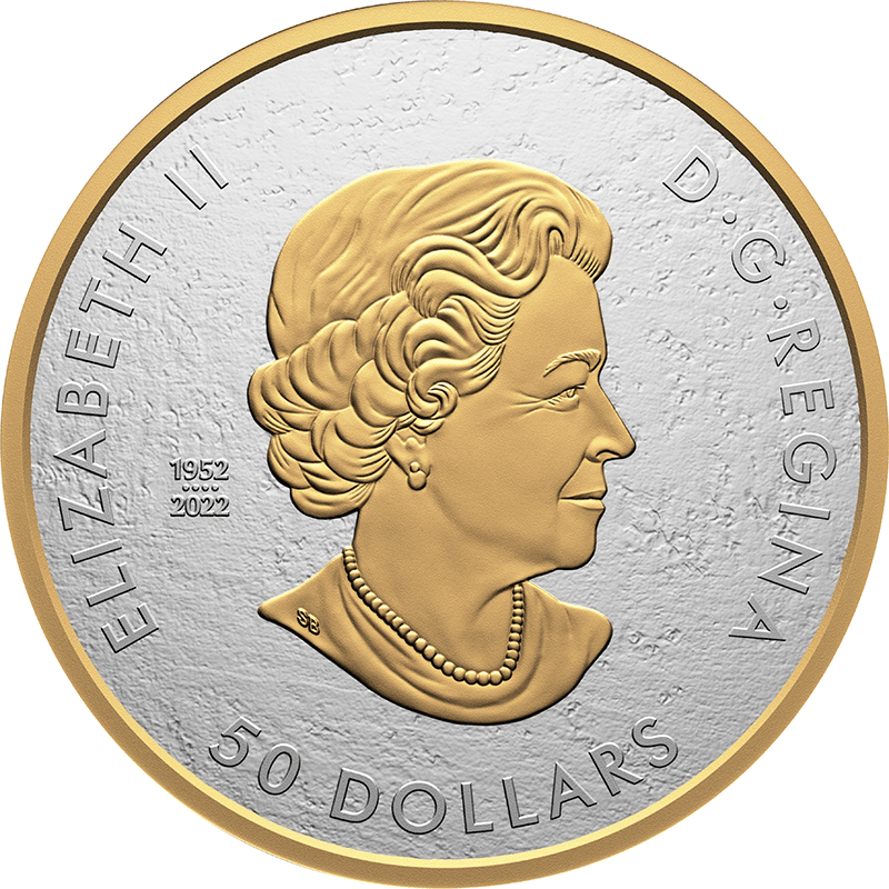 カナダ 2023年 メイプルリーフ銀貨発行35周年 5oz 50ドル銀貨金メッキ 
