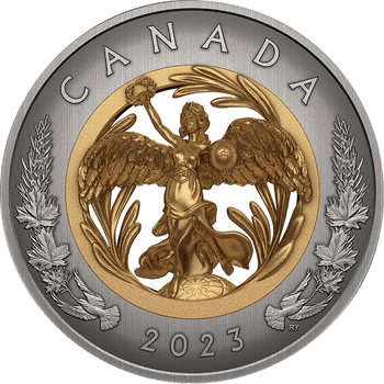 カナダ 2023年 平和の寓意像 50ドル銀貨金メッキ付 アンティーク仕上げ