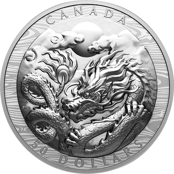 カナダ 2024年 辰年龍図 50ドル銀貨 プルーフ(ウルトラハイレリーフ)