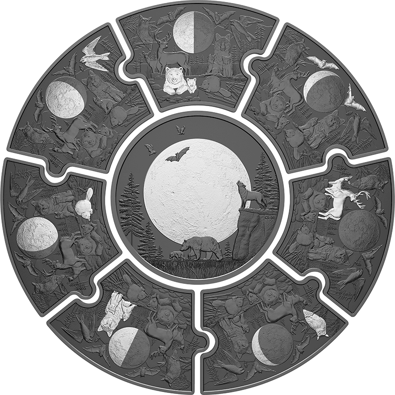 カナダ 2025年 月の満ち欠け 190ドルパズル型銀貨ロジウムメッキ付(50