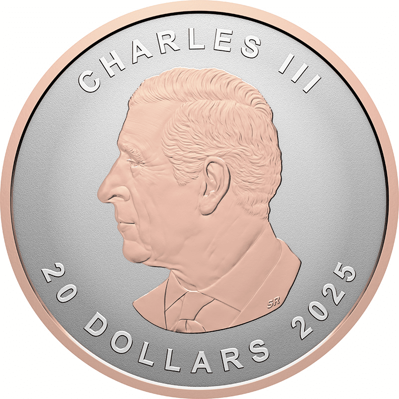 カナダ 2025年 メイプルリーフ 20ドル銀貨ローズゴールドメッキ