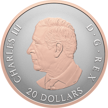 カナダ 2025年 メイプルリーフ 20ドル銀貨ローズゴールドメッキ付