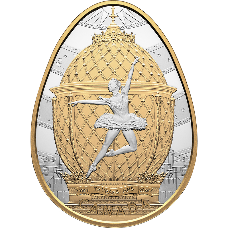 カナダ 2026年 カナダ国立バレエ団創設75周年 20ドル卵型銀貨金メッキ