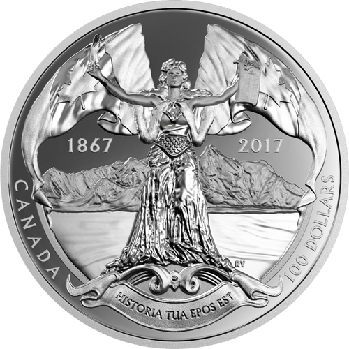 カナダ 2017年 カナダ建国150周年 カナダの寓意像 100ドル銀貨
