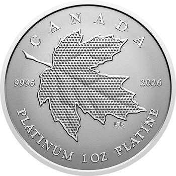カナダ 2025年 メイプルリーフ 20ドル銀貨ローズゴールドメッキ付