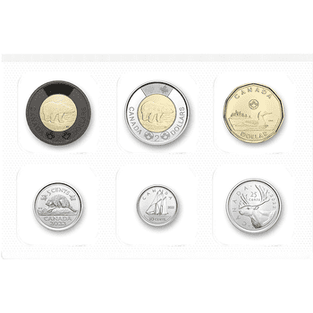 カナダ 2022年 エリザベス2世最後の通常貨セット 通常貨6種セット(5、10、25セント、1、2ドル、記念2ドル貨) 未使用