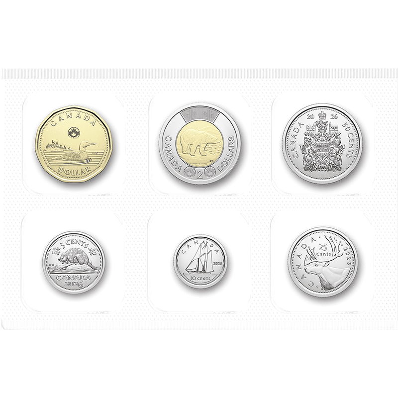 カナダ 2026年 通常貨6種未使用セット(5、10、25、50セント、1、2ドル