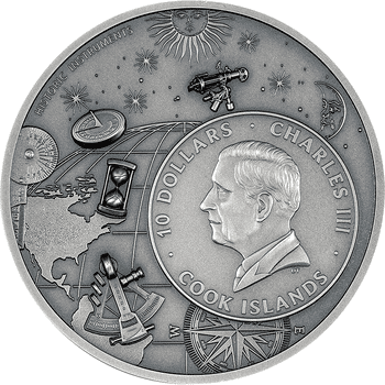 クック諸島 2024年 古代の科学機器 アーミラリ天球儀 10ドル銀貨 アンティーク仕上げ(ウルトラハイレリーフ)