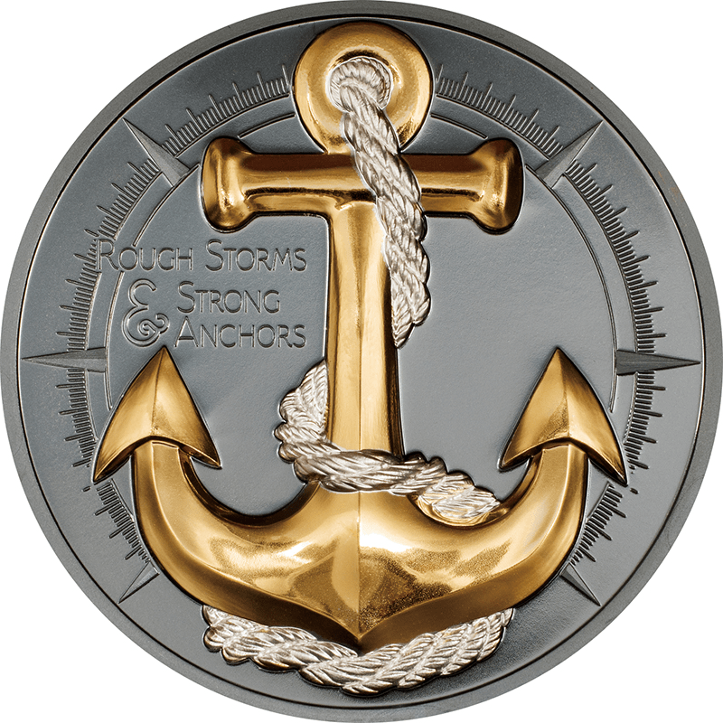 クック諸島 2025年 大嵐の中の錨 安定と冒険 10ドル銀貨金メッキ付