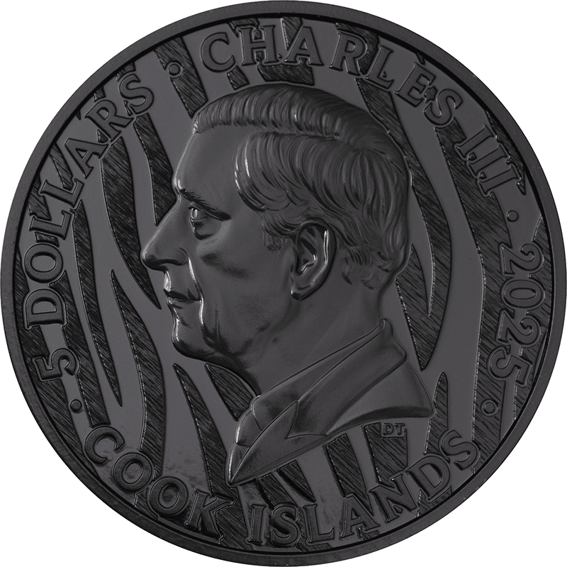 クック諸島 2025年 白と黒 虎 5ドルカラー銀貨 ブラックプルーフ