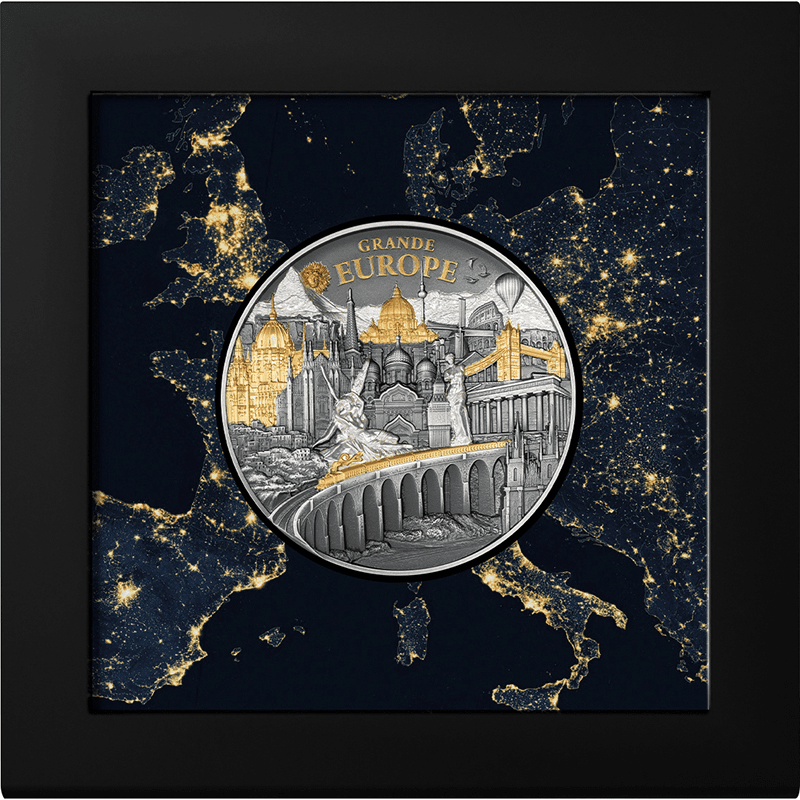 クック諸島 2025年 偉大なヨーロッパ 名所の宝庫 20ドル銀貨金メッキ付