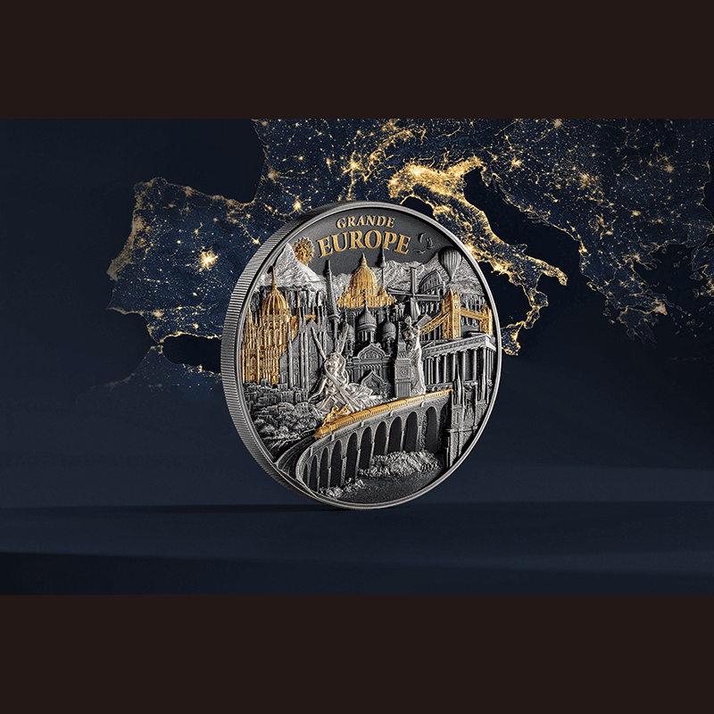 クック諸島 2025年 偉大なヨーロッパ 名所の宝庫 20ドル銀貨金メッキ付