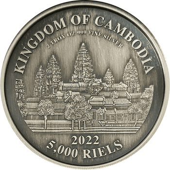 カンボジア 2022年 アジアの名所シリーズ 万里の長城 5000リエル銀貨 アンティーク仕上げ