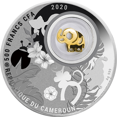 カメルーン 2020年 ラッキーコイン 象 500フランカラー銀貨チャーム入