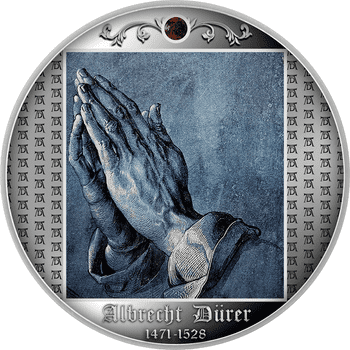 カメルーン 2021年 アルブレヒト・デューラー 祈りの手 500フランカラー銀貨琥珀付 プルーフ