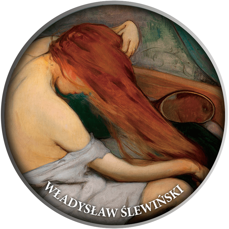 カメルーン 2023年 ポーランドの芸術を讃えて ウラディスラウ・スレヴィンスキー『髪をすく女性』 500フランカラー銀貨 プルーフ