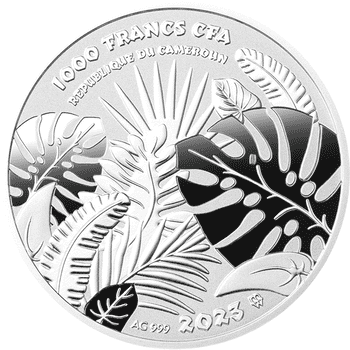 カメルーン 2023年 幸運と守護の象徴 象 1000フランカラー銀貨ジルコニア付 プルーフ(ハイレリーフ)