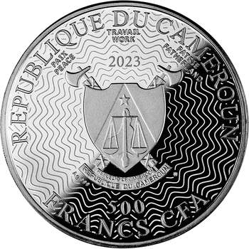 カメルーン 2023年 レンズのなかの金魚 500フランカラー銀貨 プルーフ