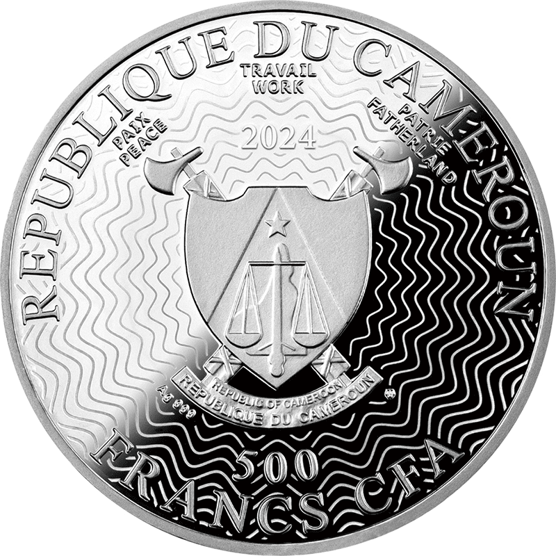 カメルーン 2024年 蝶の世界 メネラウスモルフォ 500フランカラー銀貨