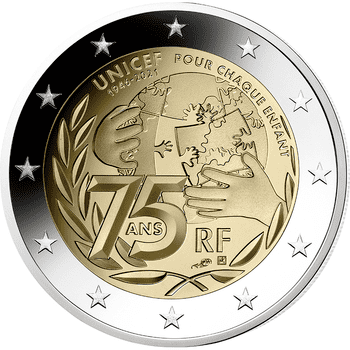 フランス 2021年 ユニセフ創設75周年 2ユーロバイメタル貨 プルーフ