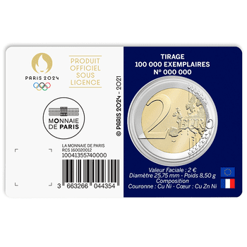 フランス 2021年 オリンピック・パラリンピック競技大会パリ2024公式記念コイン 第1貨 マリアンヌとエッフェル塔 記念2ユーロ貨 ブリスターパック入 未使用