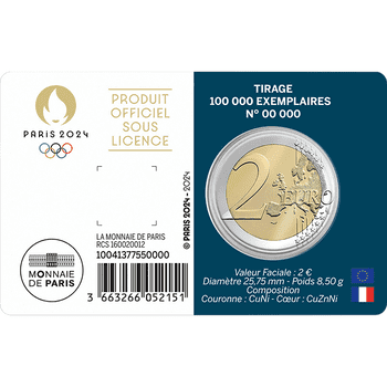 フランス 2024年 オリンピック・パラリンピック競技大会 パリ2024公式記念コイン 第4貨 ヘラクレスとノートルダム大聖堂 記念2ユーロ貨 「A」ブリスターパック入 (Blue) 未使用
