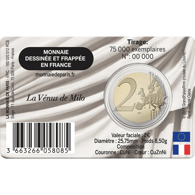 フランス 2025年 ルーヴル美術館 ミロのヴィーナス 2ユーロ貨
