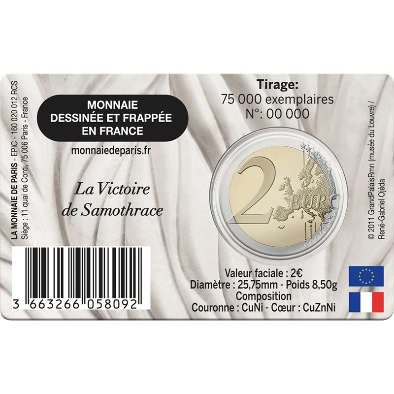 フランス 2025年 ルーヴル美術館 サモトラケのニケ 2ユーロ貨