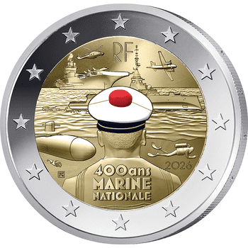 フランスフラン金色メッシュホルダーとセットの置物 フランス 2026年 フランス海軍創設400周年 2ユーロカラー貨 プルーフ