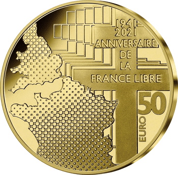 フランス 2021年 自由フランス結成80周年 ド・ゴール＆チャーチル 50ユーロ金貨 プルーフ