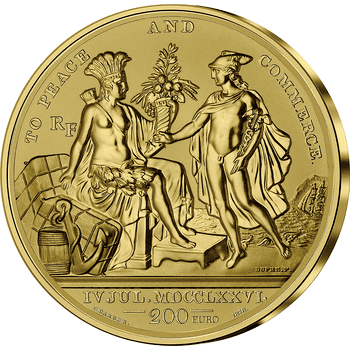 フランス 2022年 アメリカ独立の歴史 アメリカの国璽 200ユーロ金貨 リバースプルーフ（ハイレリーフ）