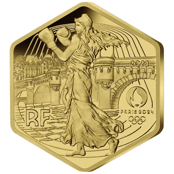 フランス 2023年 オリンピック・パラリンピック競技大会 パリ2024 公式記念コイン 第3貨 種を蒔く人とポンヌフ 250ユーロ六角形金貨 未使用