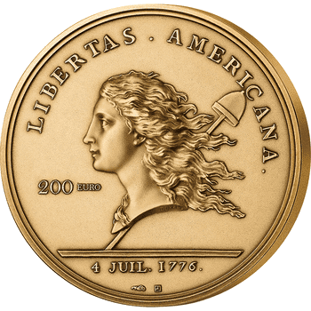 フランス 2023年 アメリカ独立の歴史 リベルタス・アメリカーナ 200ユーロ金貨 アンティーク仕上げ