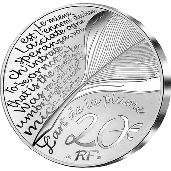 フランス 2021年 偉大な作家シリーズ ダンテ・アリギエーリ 20ユーロ銀貨 プルーフ（ハイレリーフ仕上げ）