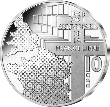 フランス 2021年 自由フランス結成80周年 ド・ゴール＆チャーチル 10ユーロカラー銀貨 プルーフ