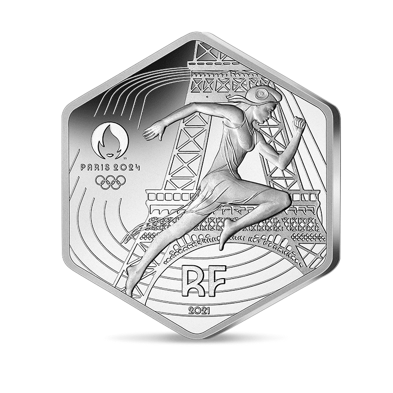 フランス 2021年 オリンピック・パラリンピック競技大会パリ2024公式記念コイン 第1貨 マリアンヌとエッフェル塔 10ユーロ六角形銀貨 未使用  | オンラインショップ | 泰星コイン株式会社