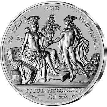 フランス 2022年 アメリカ独立の歴史 アメリカの国璽 25ユーロ銀貨 リバースプルーフ（ハイレリーフ）