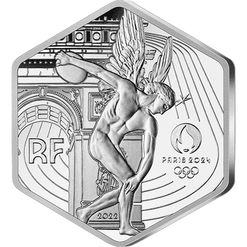フランス 2022年 オリンピック・パラリンピック競技大会 パリ2024 公式記念コイン 第2貨 ジーニーとエトワール凱旋門 10ユーロ六角形銀貨 未使用