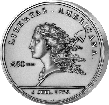 フランス 2023年 アメリカ独立の歴史 リベルタス・アメリカーナ 250ユーロ銀貨 アンティーク仕上げ