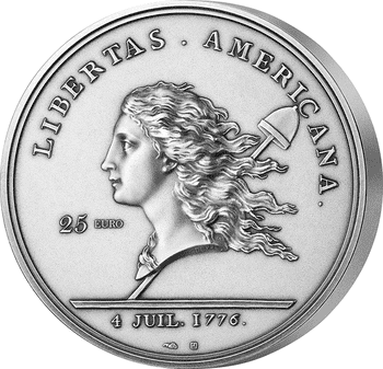 フランス 2023年 アメリカ独立の歴史 リベルタス・アメリカーナ 25ユーロ銀貨 アンティーク仕上げ