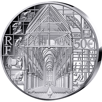 フランス 2024年 ノートルダム大聖堂の再建 50ユーロ銀貨 5オンス プルーフ